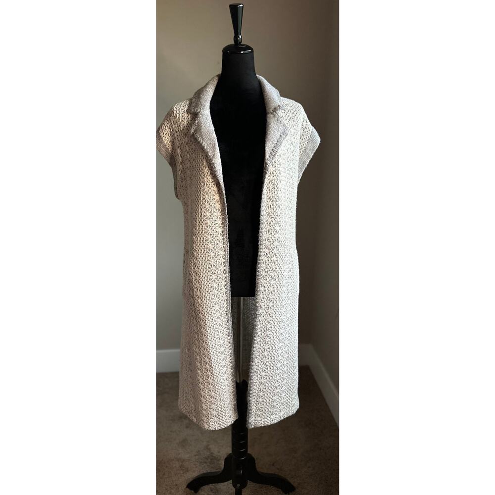 MOTH Crochet Cap Sleeve Open Duster Cardigan Grey White Size XS